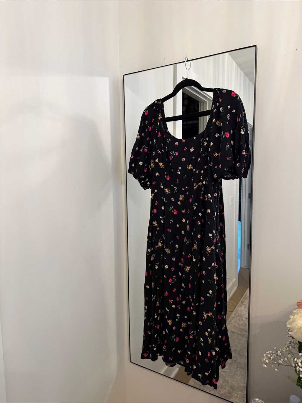 Old Navy Black Maxi Dress with Pink and Cream Floral Print